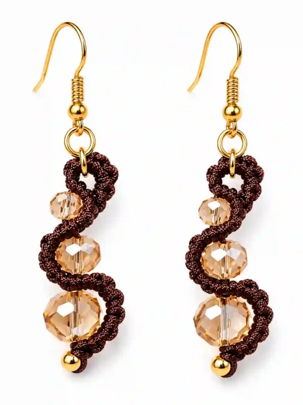 Boucles d’oreilles volute en macramé chocolat
