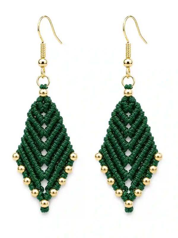 Boucles d’oreilles phoenix en macramé vert foncé