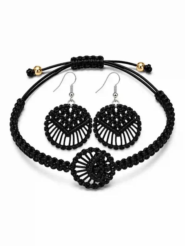 Parure eventail en macramé noir